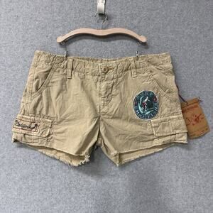 True Religion Leslie Cargo Surf Shorts Surf Champions 69 Patch Khaki Sz 28 NWT